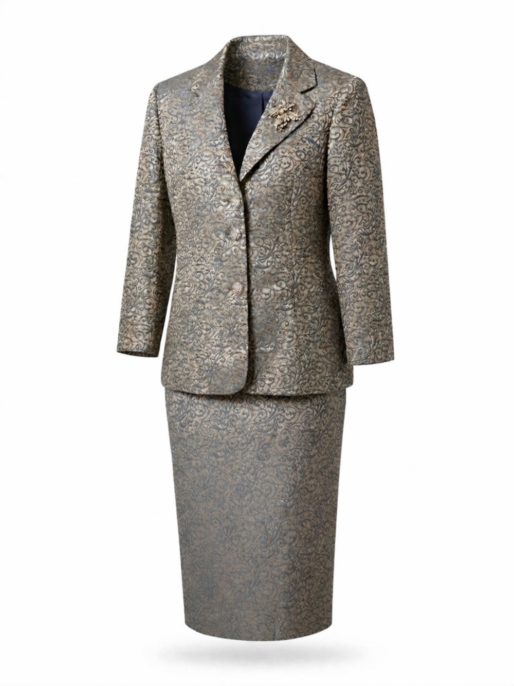 Metallic Paisley Skirt Set in Silver and Gold